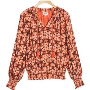 ANTHROPOLOGIE Porridge Elisabeth Geometric Peasant Blouse Tassel Drawstring Top